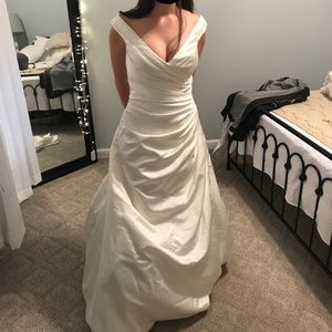 David's Bridal Off Shoulder Drape Wedding Dress